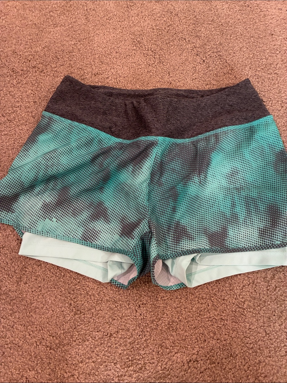 MPG Teal Patterned Athletic Shorts with Dark Gray Waistband